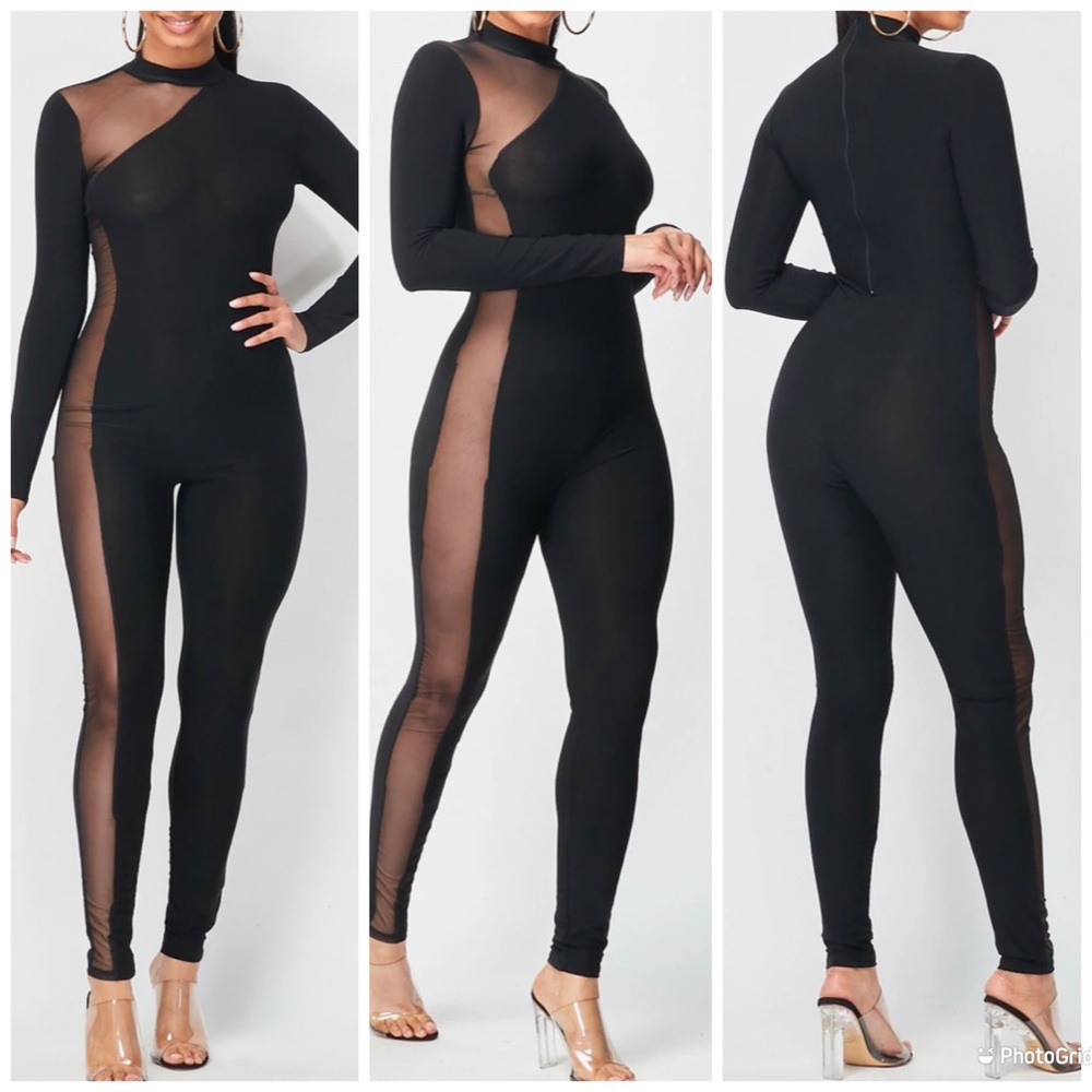 Black Sheer Side Jumpsuit